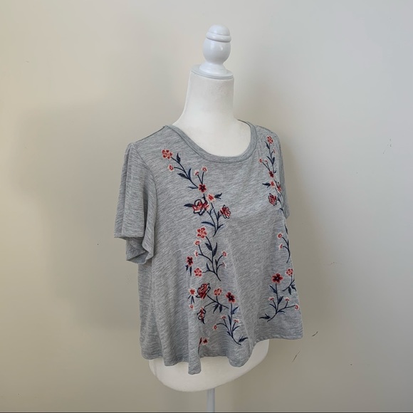 Xhilaration Gray Embroidered Tee Shirt - Picture 3 of 6